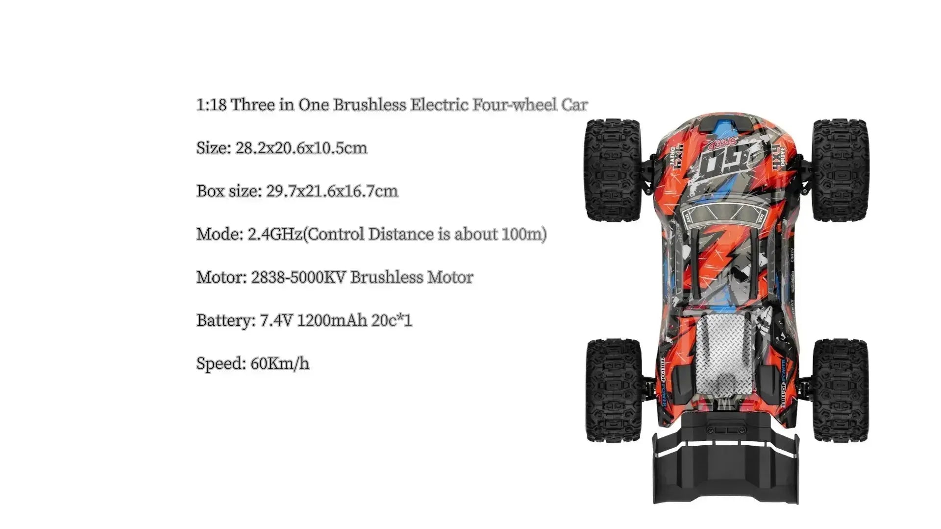 1:18 Monster Bigfoot Car Function display chart - ZD-pro RC