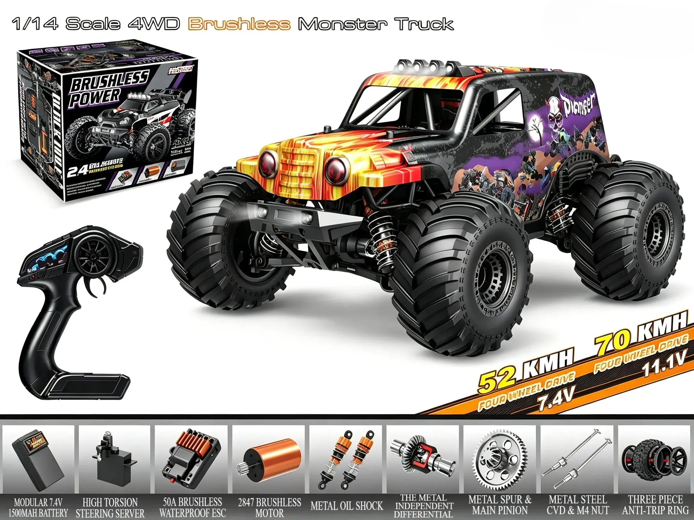 1:14 4WD Monster Truck Brushless & Brushed Versions ZD-pro RC