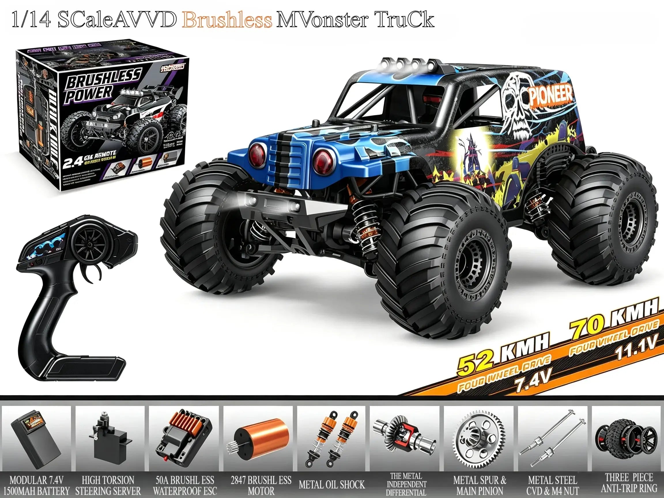 1:14 4WD Monster Truck Brushless & Brushed Versions ZD-pro RC