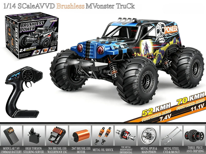 1:14 4WD Monster Truck Brushless & Brushed Versions ZD-pro RC