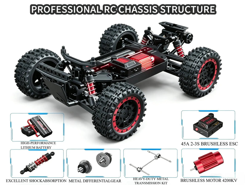 4WD RC Off-Road Truck with LED Lights, Brushed & Brushless Versions ZD-pro RC