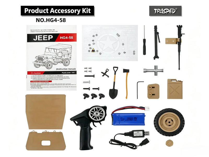 1/14 RC Military Off‑Road Jeep, Factory‑Equipped High‑Torsion Winch & Realistic Military Accessories ZD-pro RC