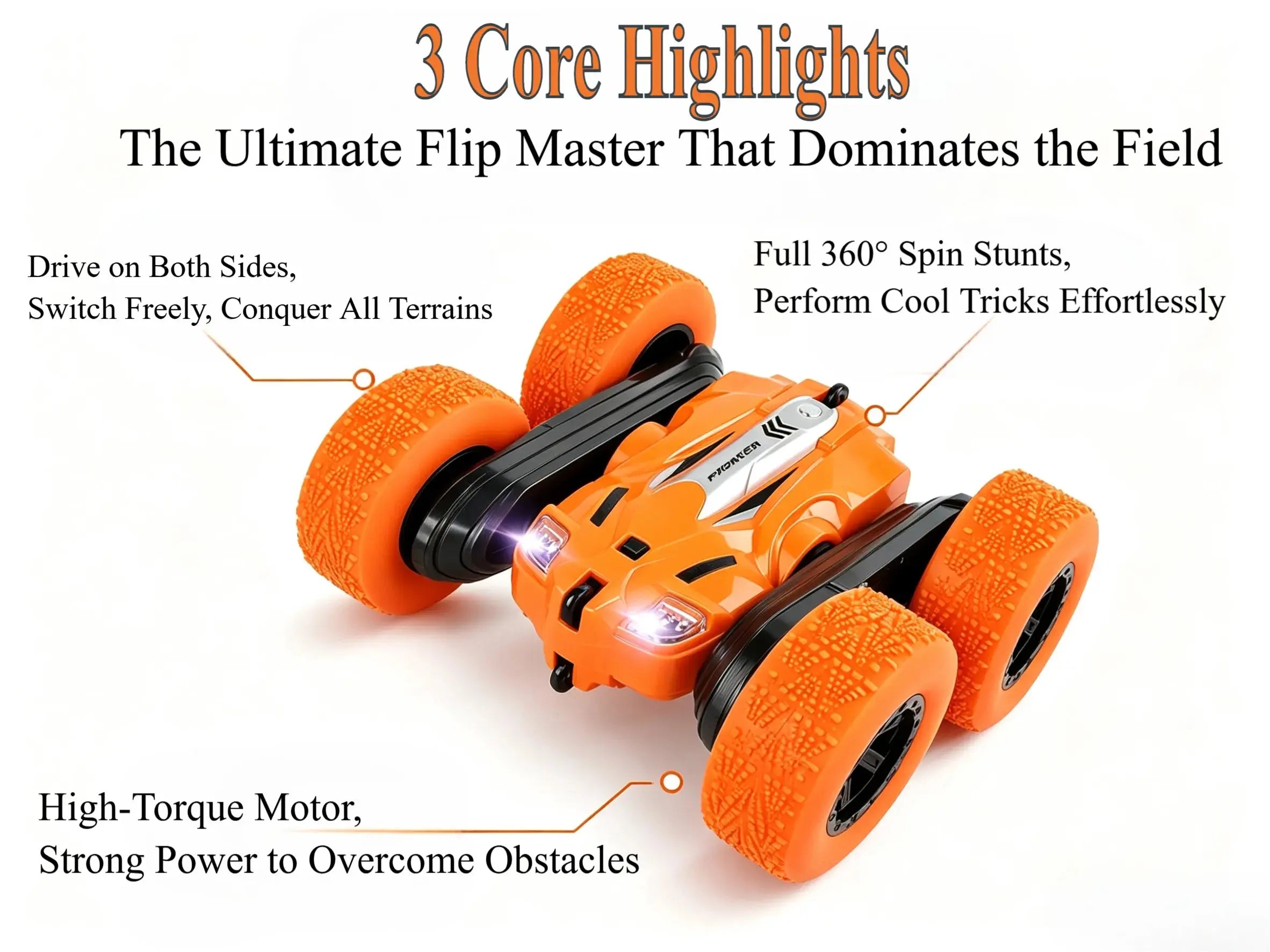 2‑Sided Stunt RC Drift Car, 360° Rotation, Flips & LED Lights ZD-pro RC