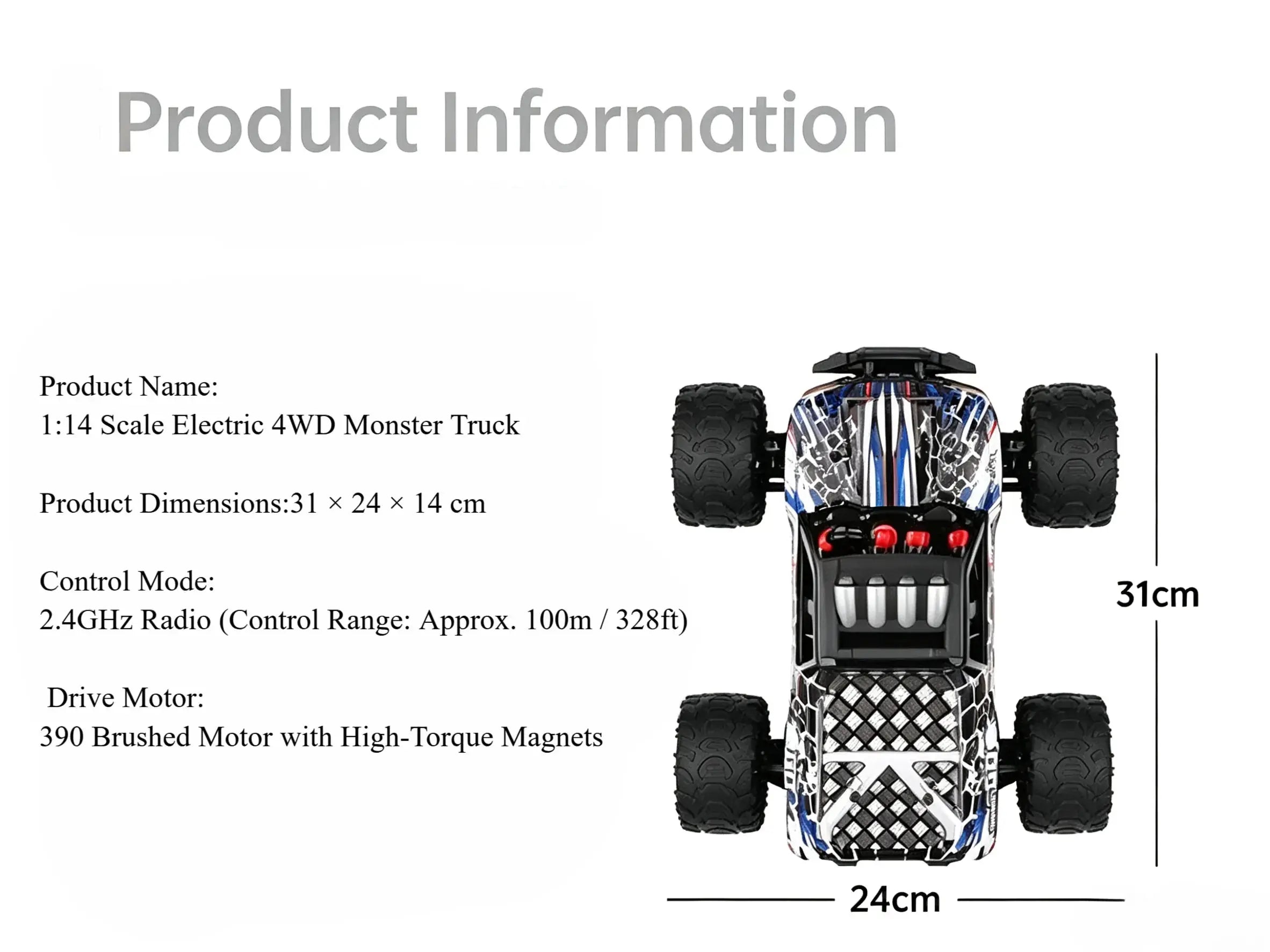 1:14 4WD RC Lowrider Off-Road Truck, Max 35km/h Electric Racing Car ZD-pro RC