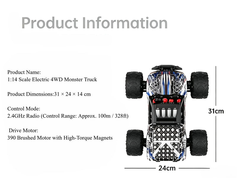 1:14 4WD RC Lowrider Off-Road Truck, Max 35km/h Electric Racing Car ZD-pro RC