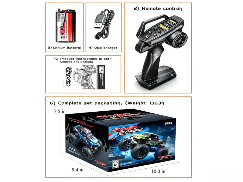 1:18 4WD RC Monster Truck, All-Terrain Off-Road Vehicle ZD-pro RC