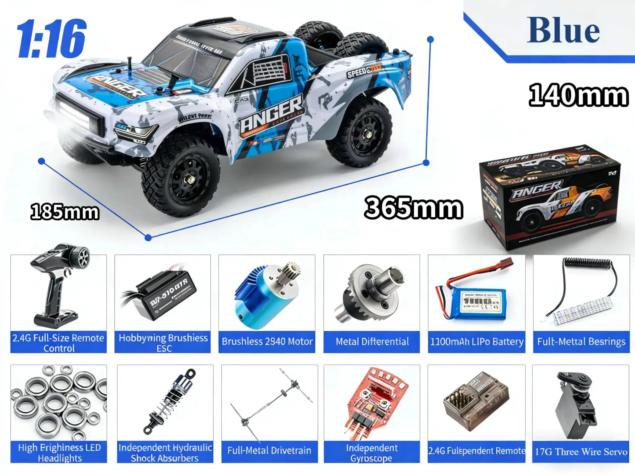 1:16 4WD Brushless Drag Racing RC Trucks ZD-pro RC